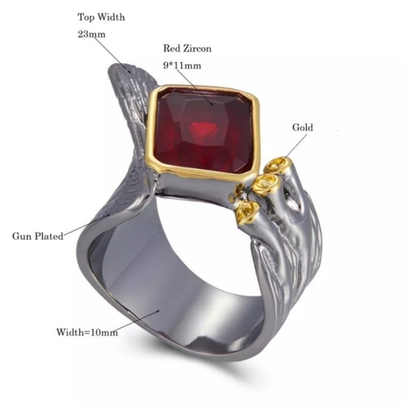 Gold Plated Red Personality Ring - Picture 4 of 17